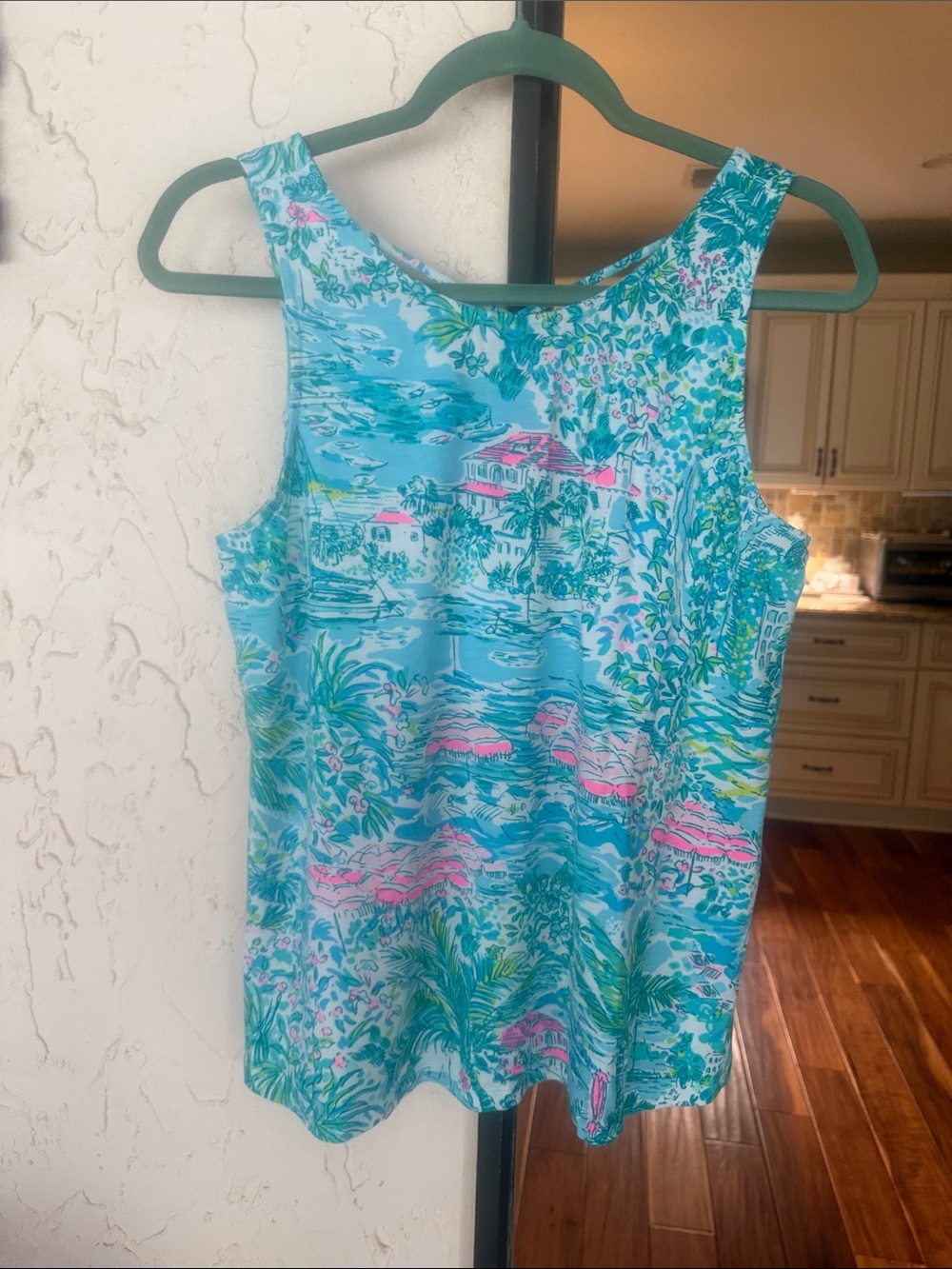 Lilly Pulitzer Aqua Tropical Print Tank with Pink & Green Accents